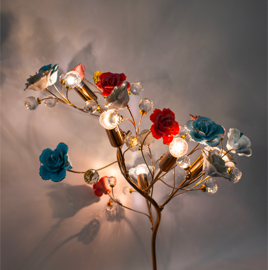 Crystal White, Pink & Blue Rose Lamp