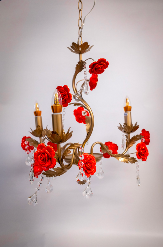 Crystal 3 Light Red Rose Chandelier
