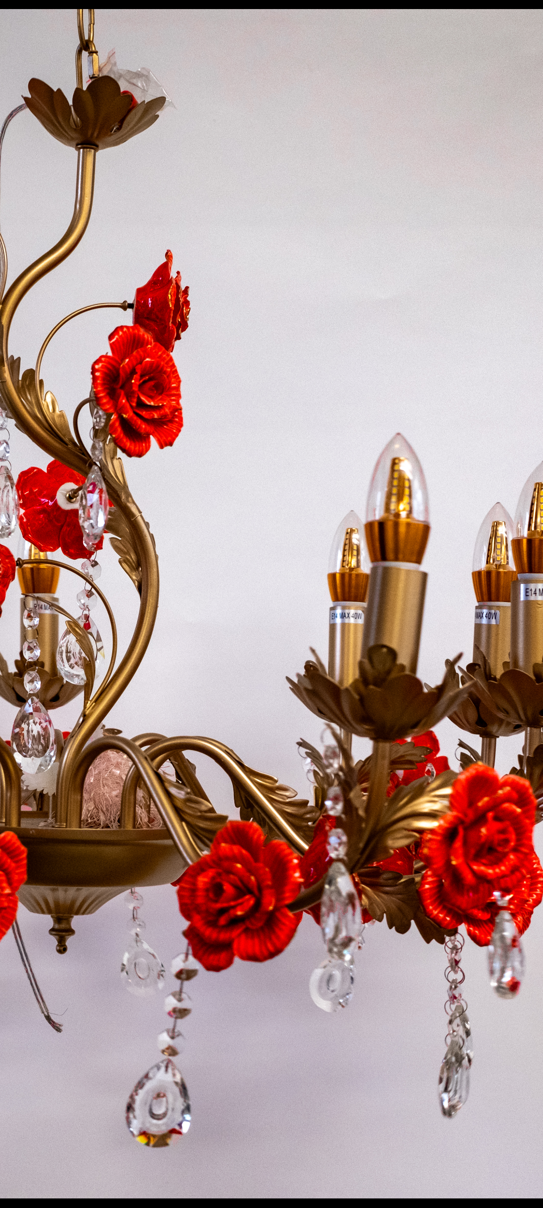 Crystal 8 Light Red Rose Chandelier