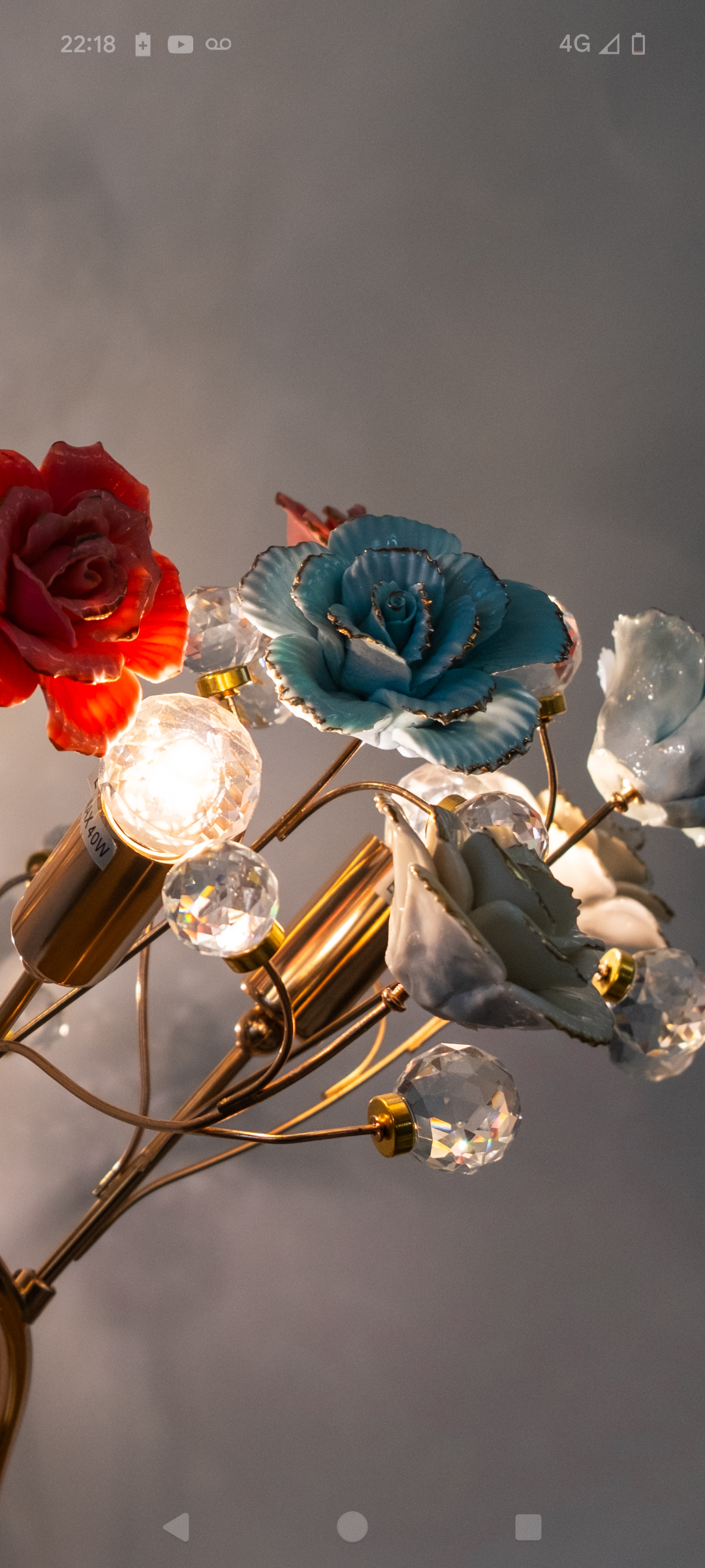 Crystal White, Pink & Blue Rose Lamp