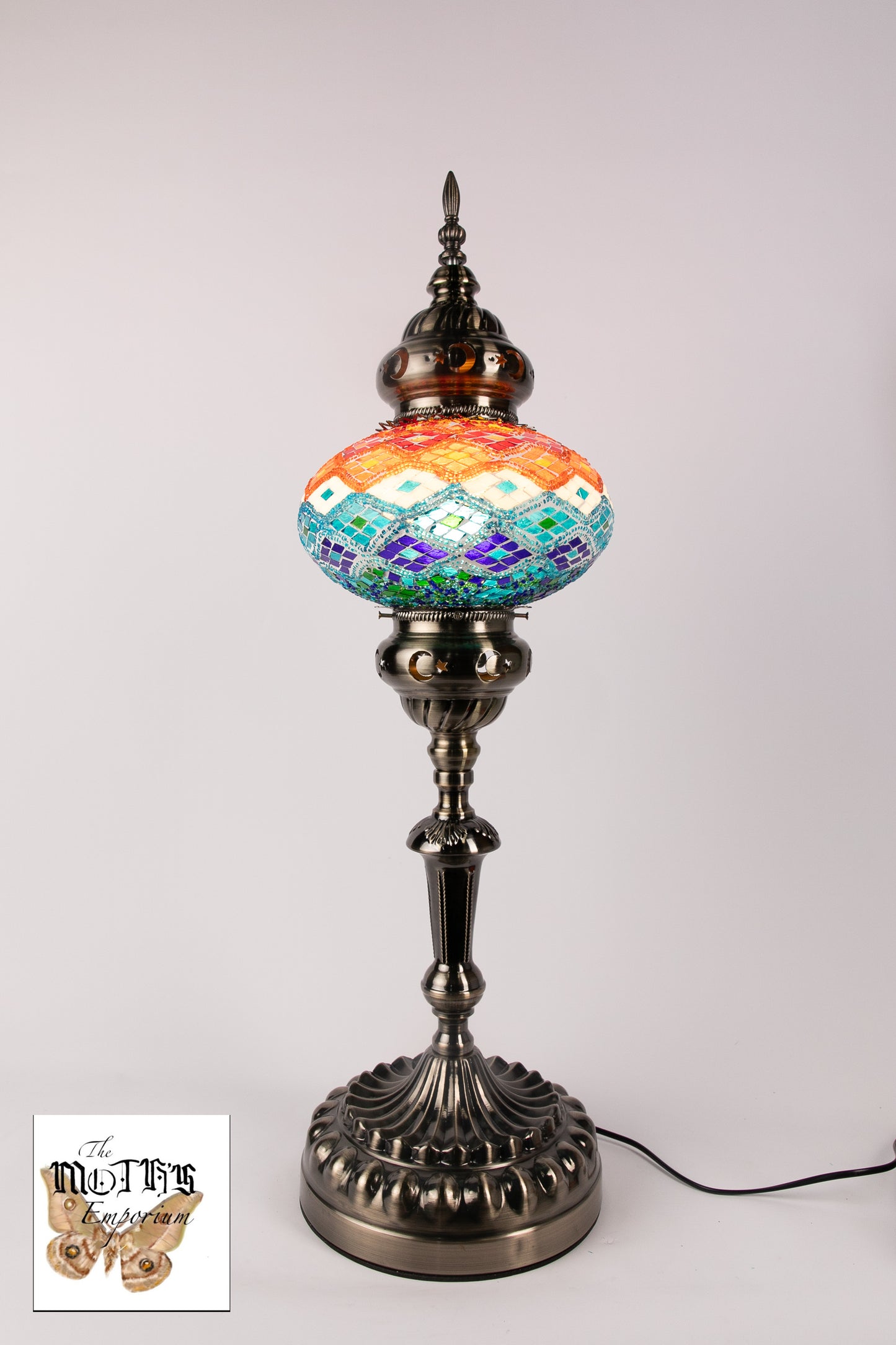 large Globe Moroccan Table Lamp (Orange/Blue Waves)