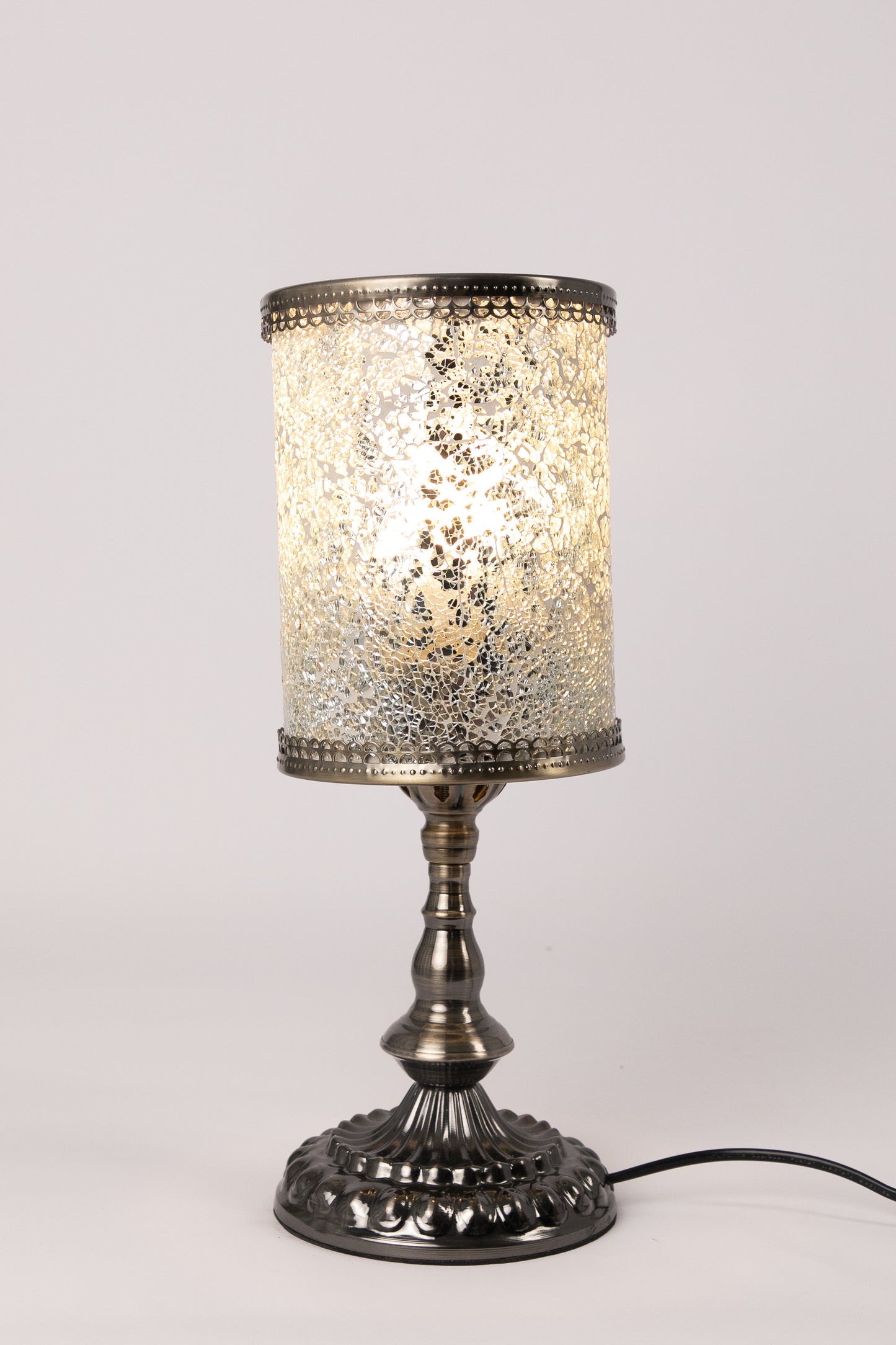 Crushed Glass Mosaic Table Lamp (White)