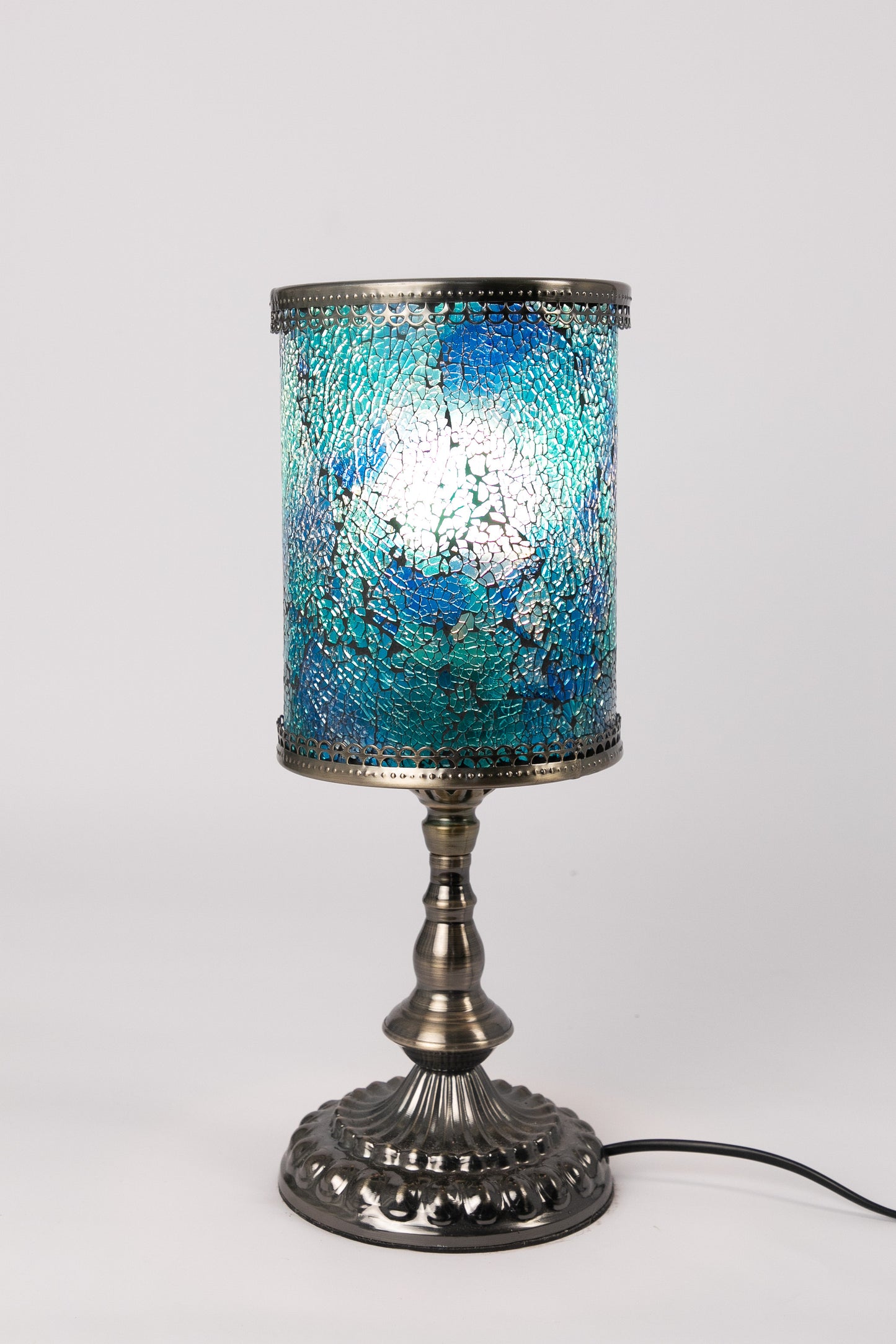 Crushed Glass Mosaic Table Lamp (Blue)