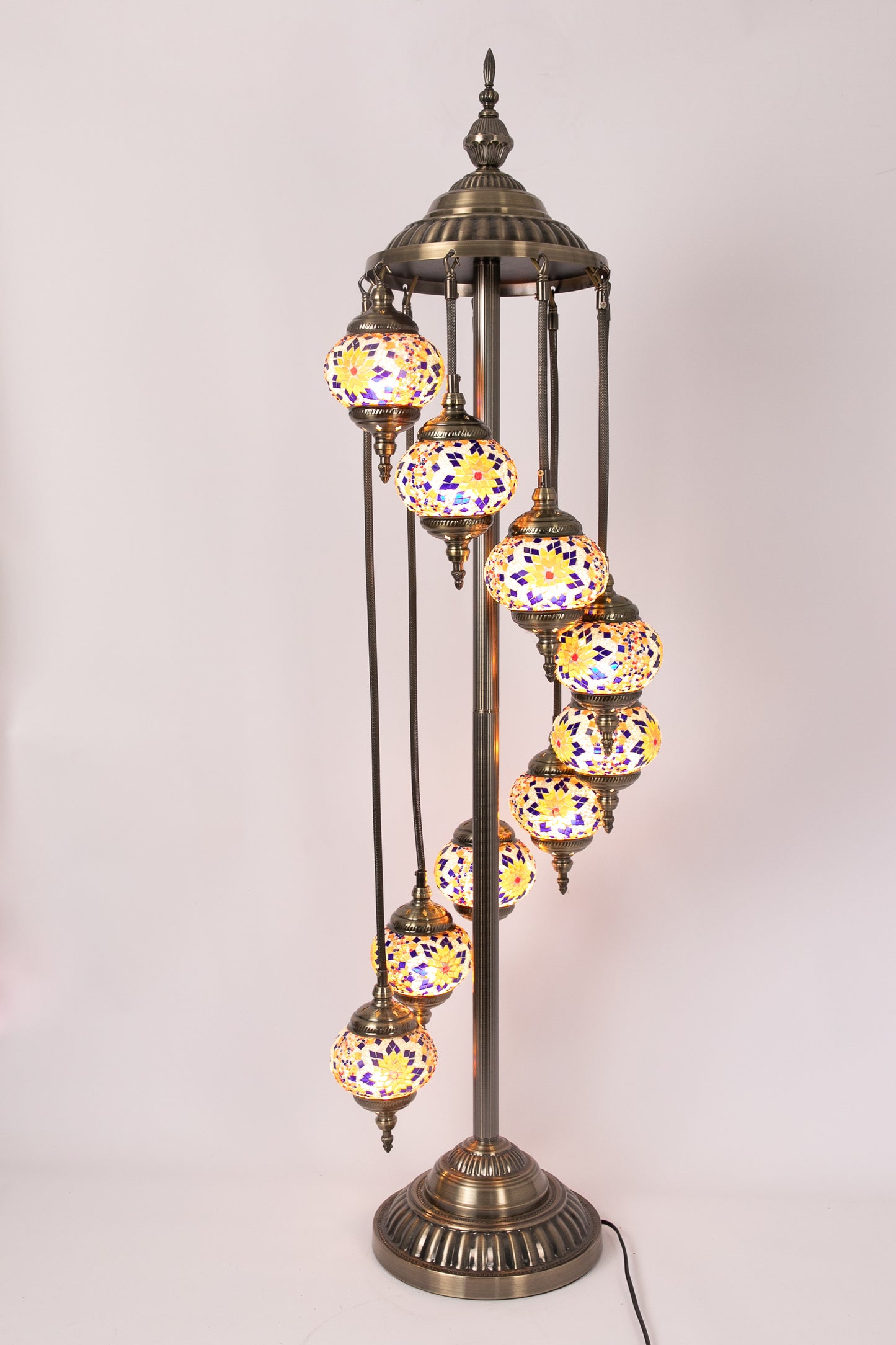 9 Globe Moroccan Floor Standing Lamp (Gold/Blue Stars)