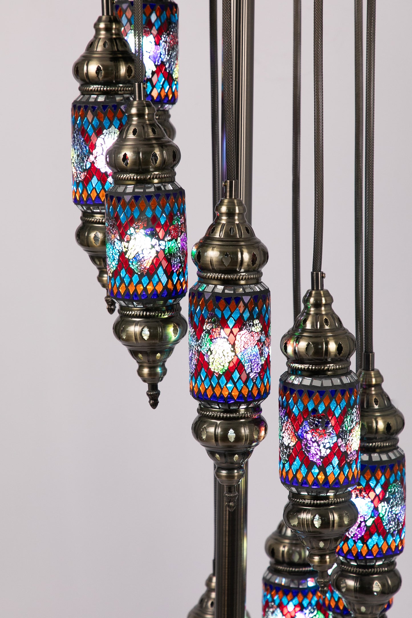 9 Lantern Moroccan Floor Lamp (Stained Glass)