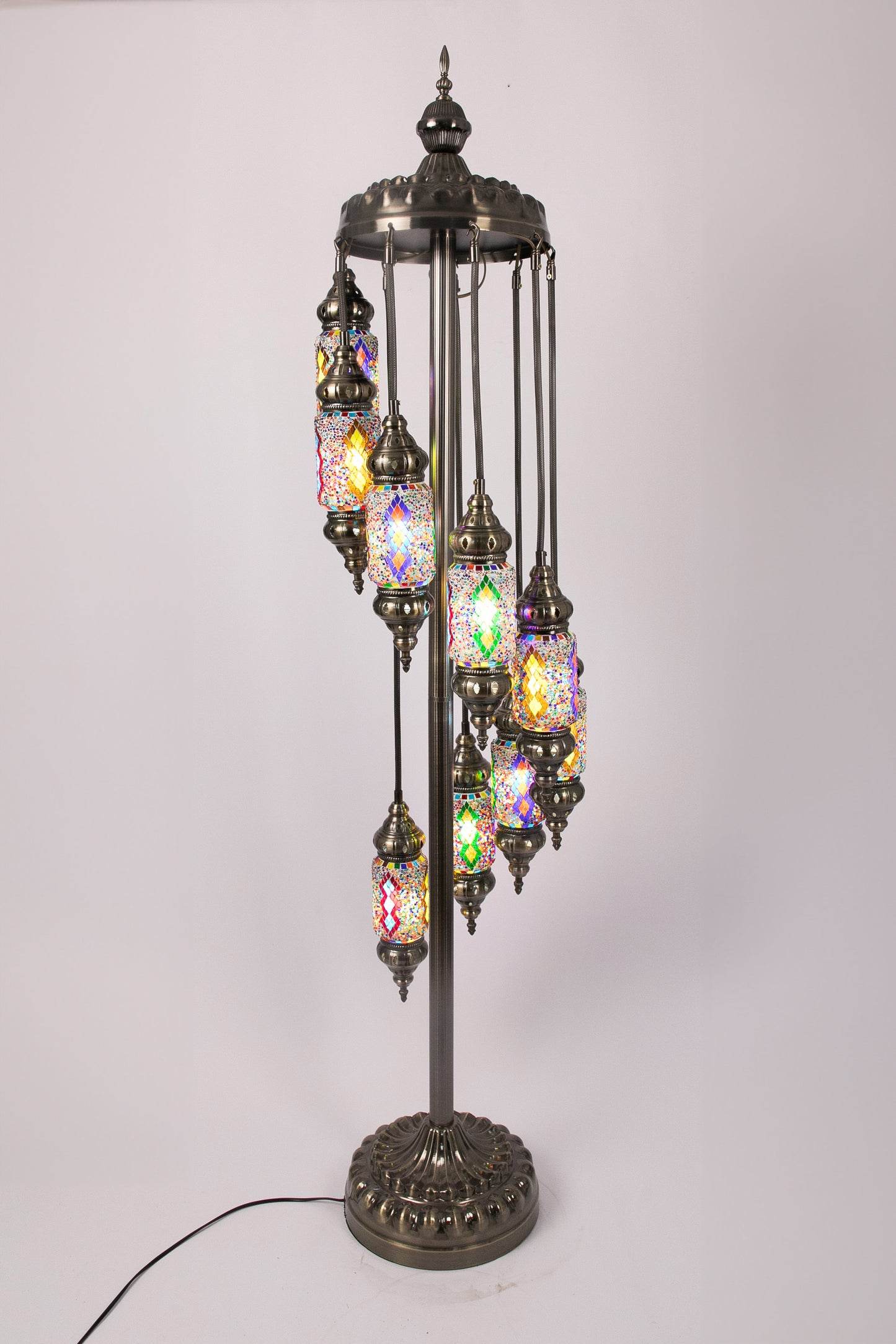 9 Lantern Moroccan Floor Lamp (Multicoloured Diamonds 2)