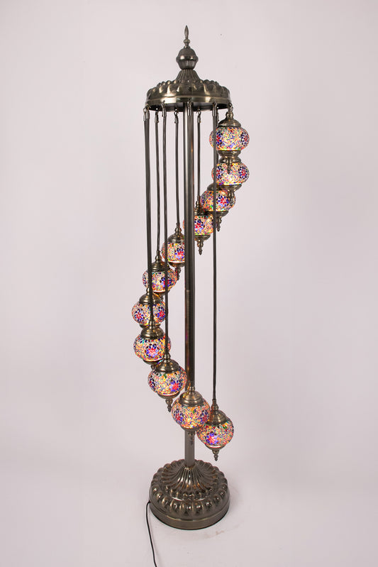 11 Globe Moroccan Floor Standing Lamp (Multicoloured Circles)