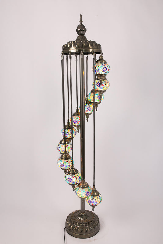 11 Globe Moroccan Floor Standing Lamp (Multicoloured Stars 2)