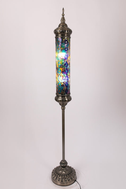 Tall Floor Standing Moroccan Lantern (Multicoloured Diamonds)