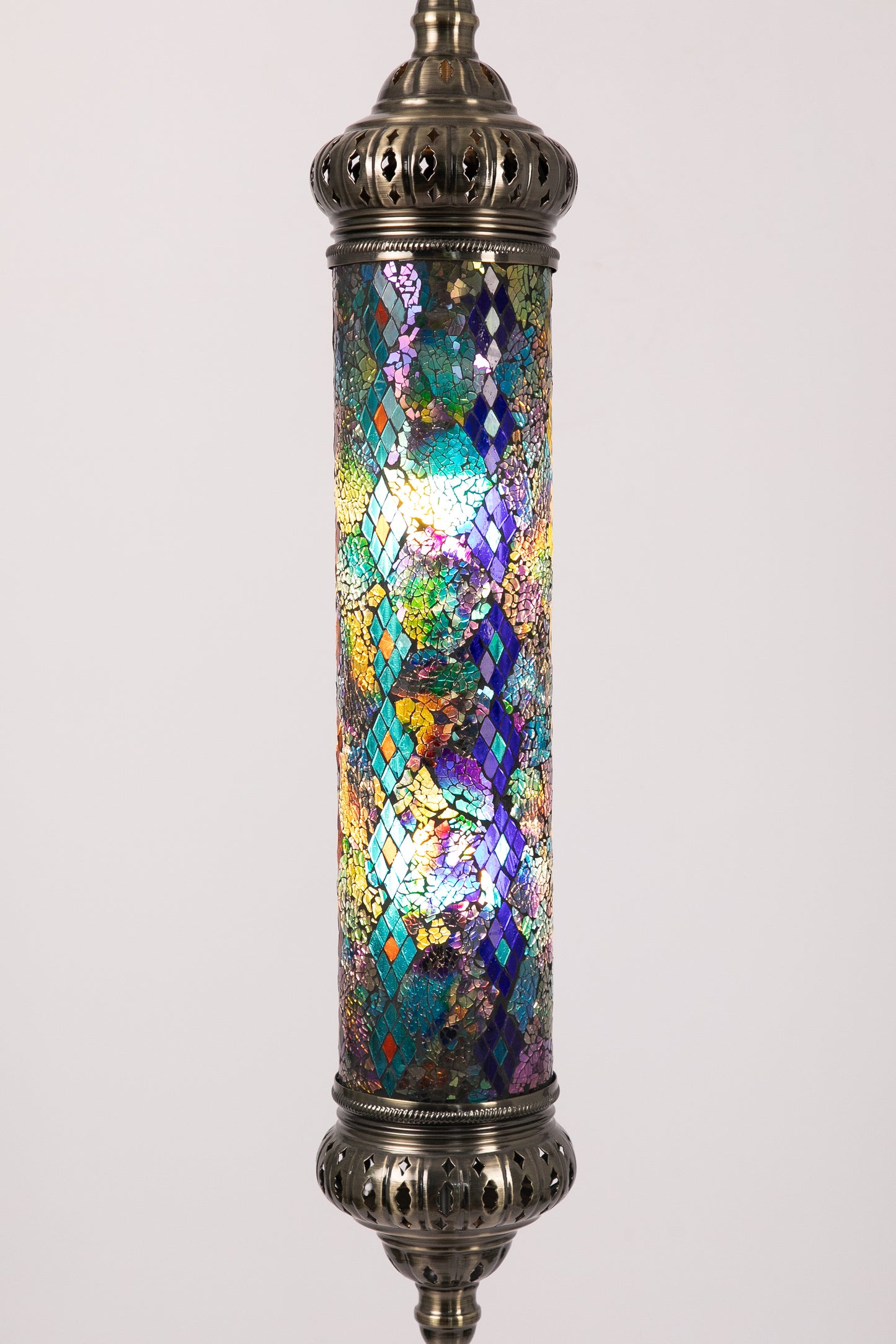 Tall Floor Standing Moroccan Lantern (Multicoloured Diamonds)