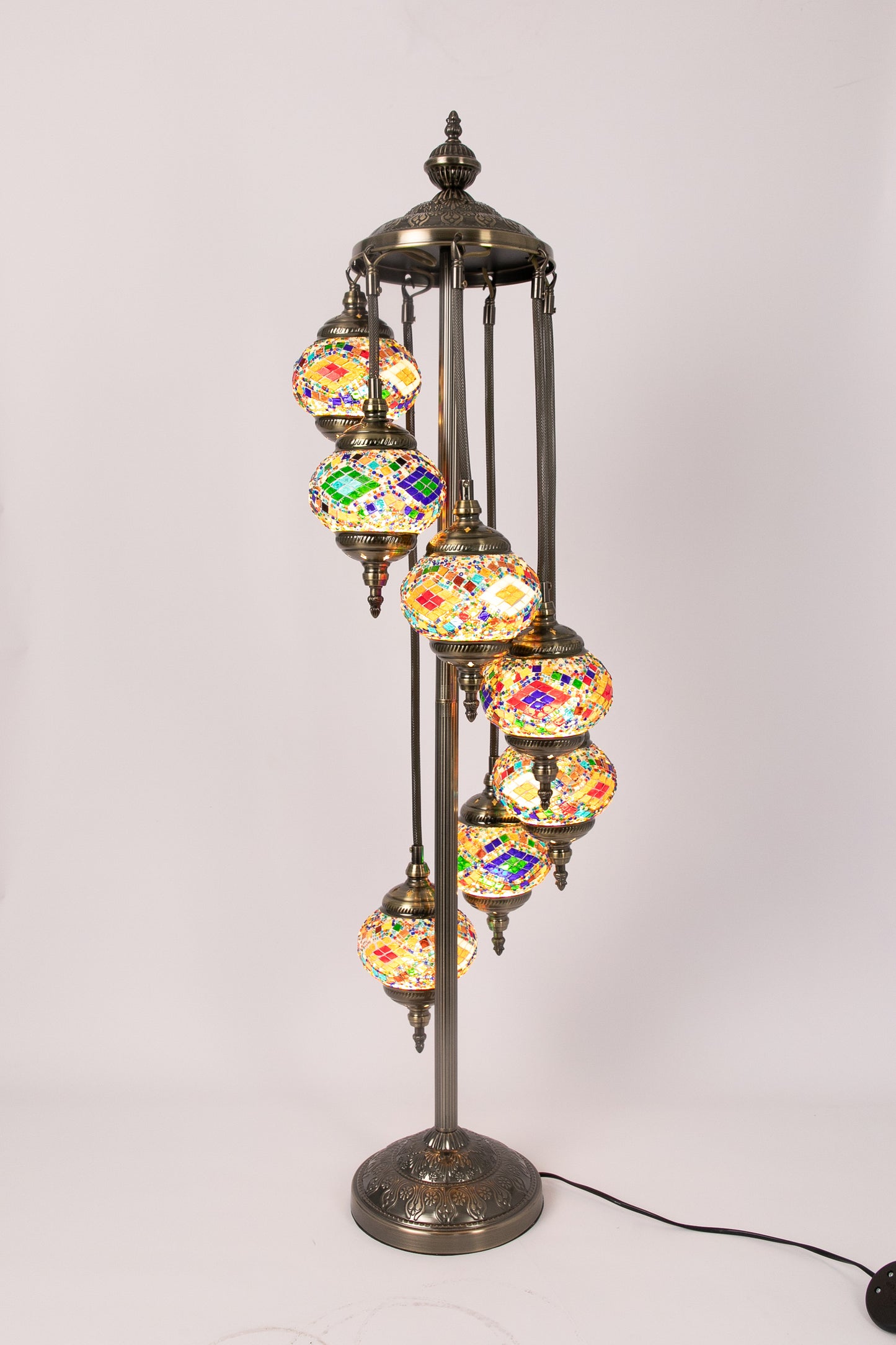 7 Globe Moroccan Table Lamp (Multicoloured Diamonds)