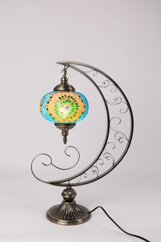 Moroccan Moon Table Lamp (Green/Orange Star)