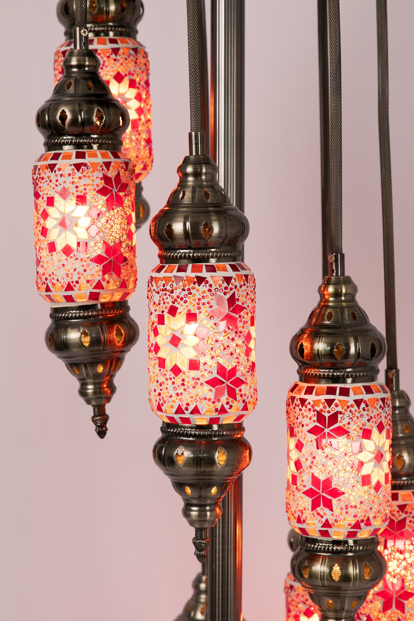 7 Lantern Moroccan Floor Standing Lamp (Red)