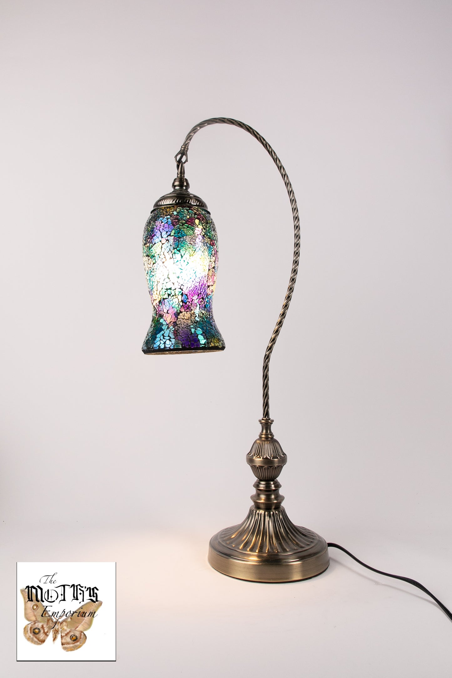 Flower Swan Neck Mosaic Table Lamp (Aqua)