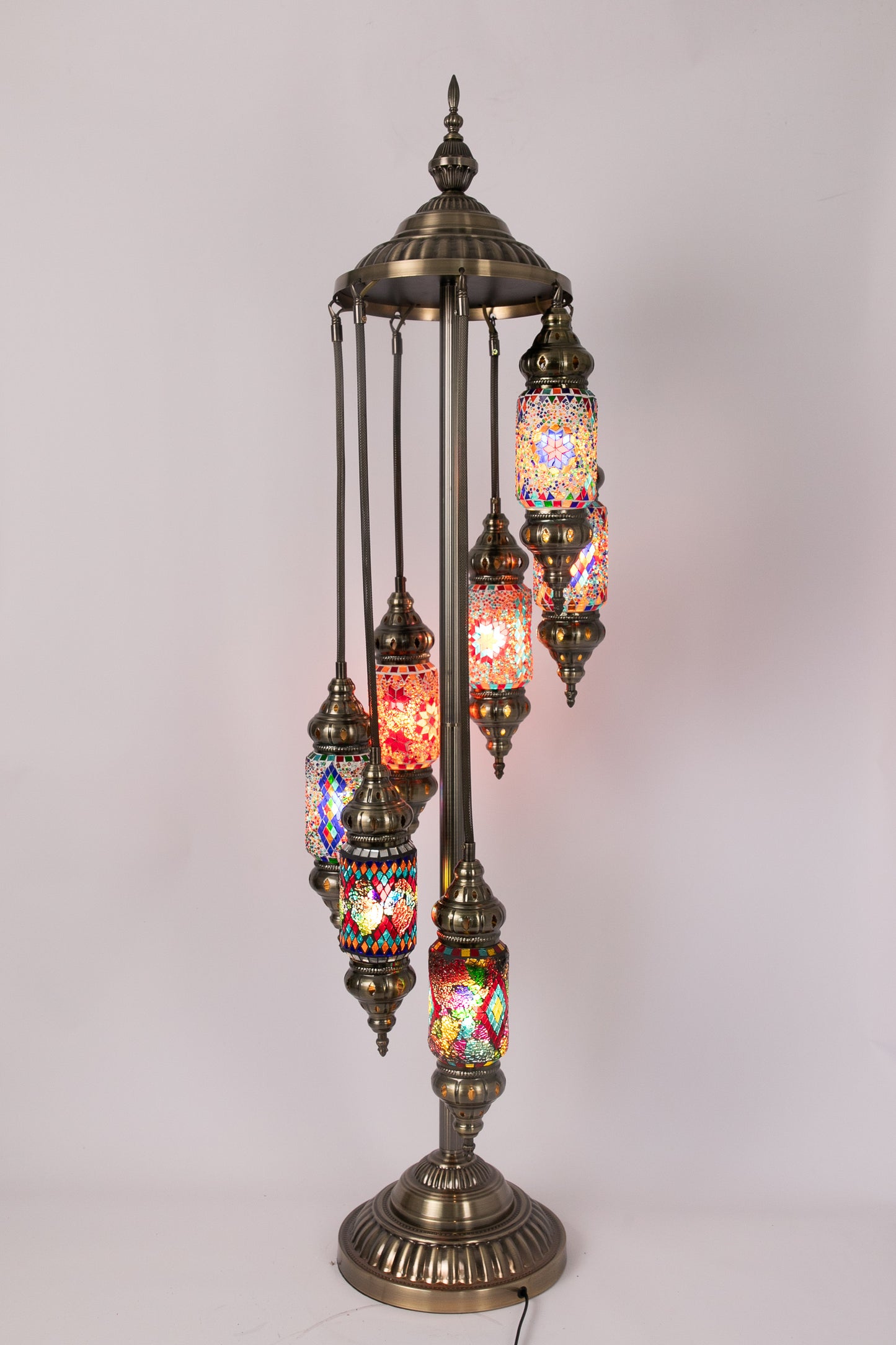 7 Lantern Moroccan Floor Standing Lamp (Multicoloured Mixed 2)