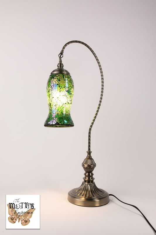 Flower Swan Neck Mosaic Table Lamp (Dark Green)