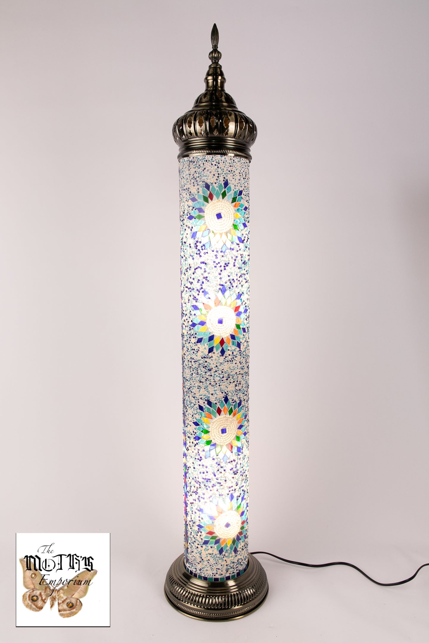 Tall Moroccan Floor Lamp (Light/Dark Blue Stars)