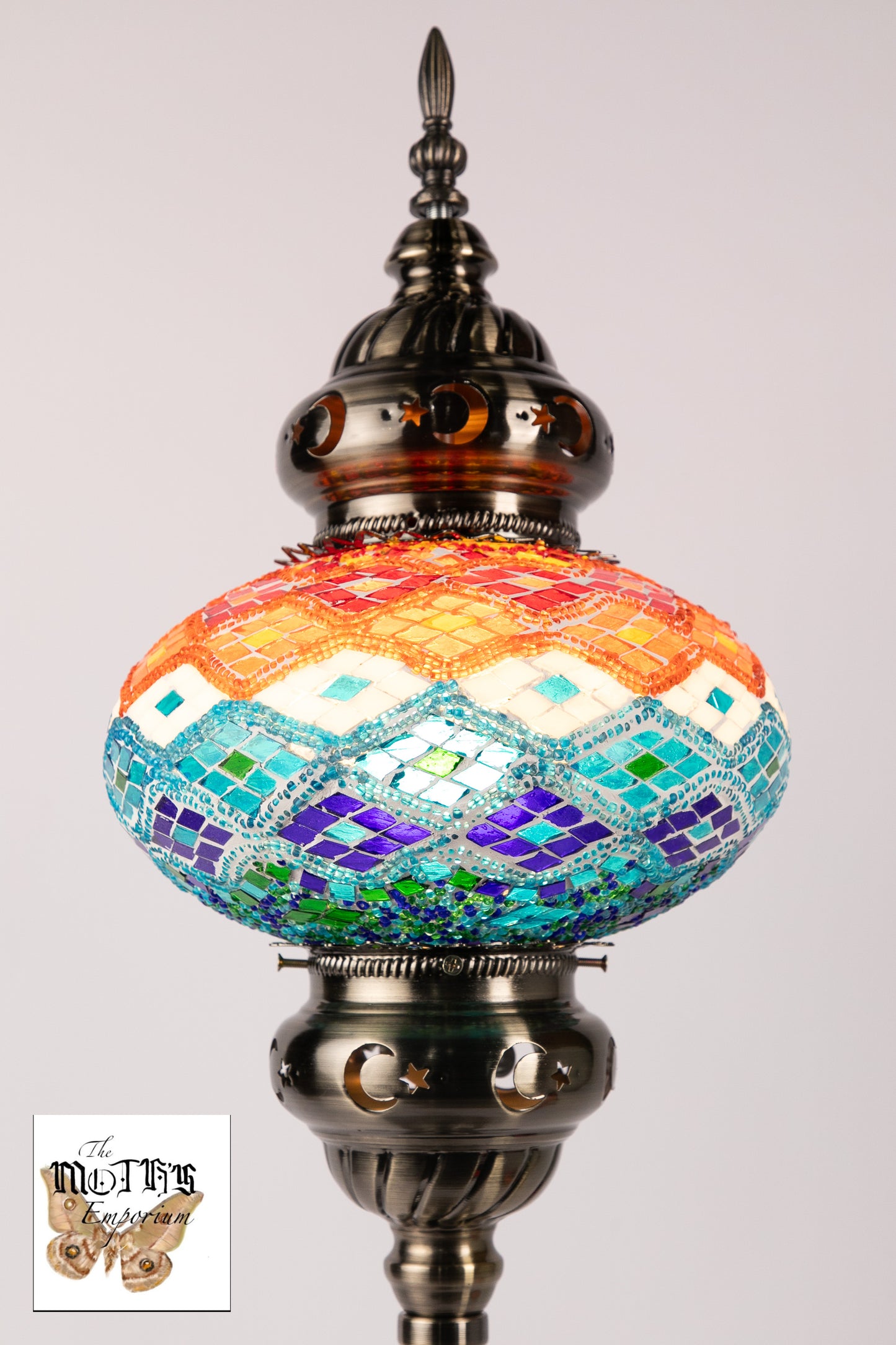 large Globe Moroccan Table Lamp (Orange/Blue Waves)