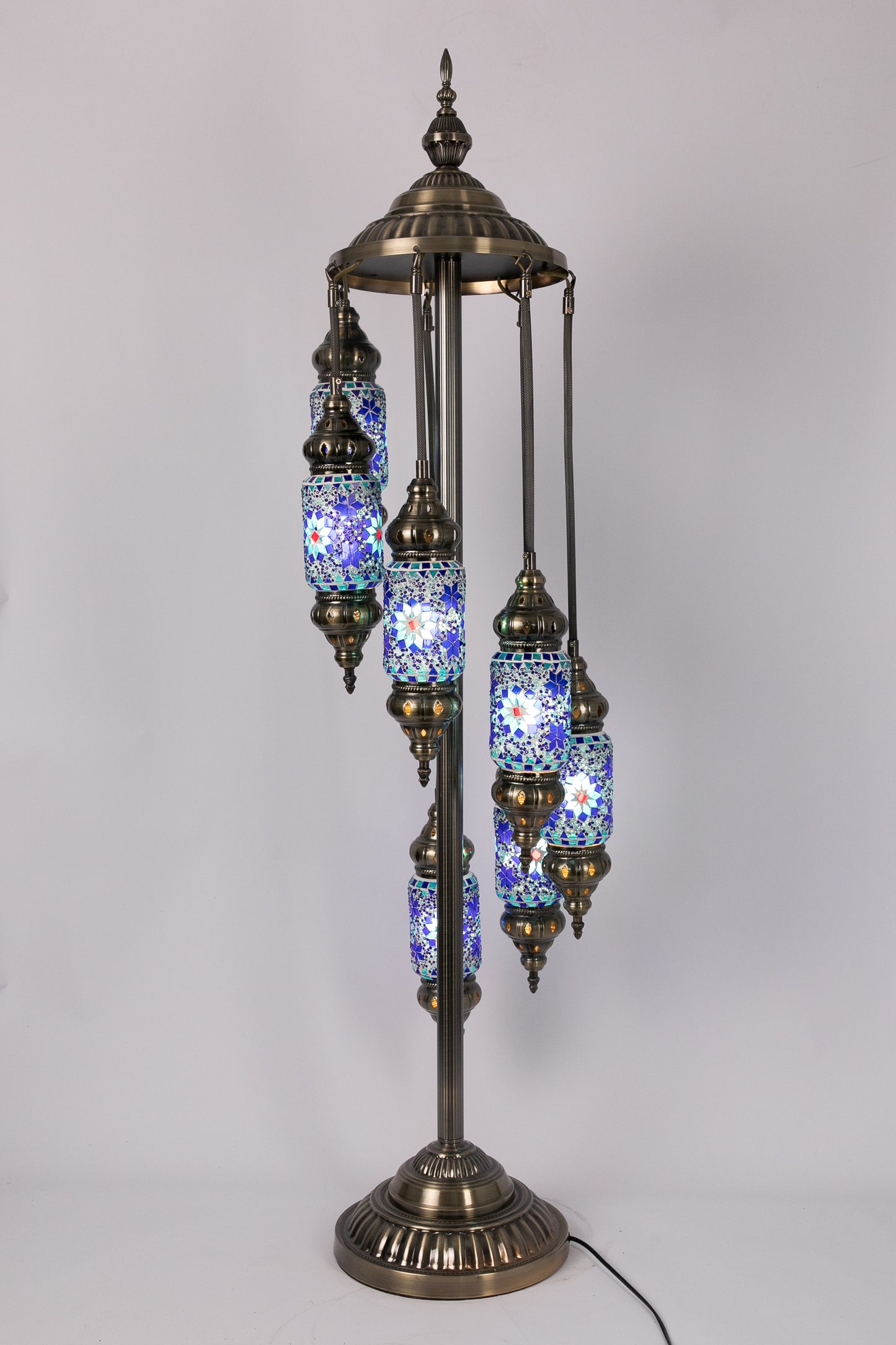 7 Lantern Moroccan Floor Standing Lamp (Blue)