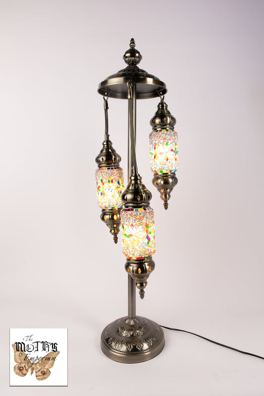 3 Lantern Moroccan Table Lamp (Multicoloured Crosses)