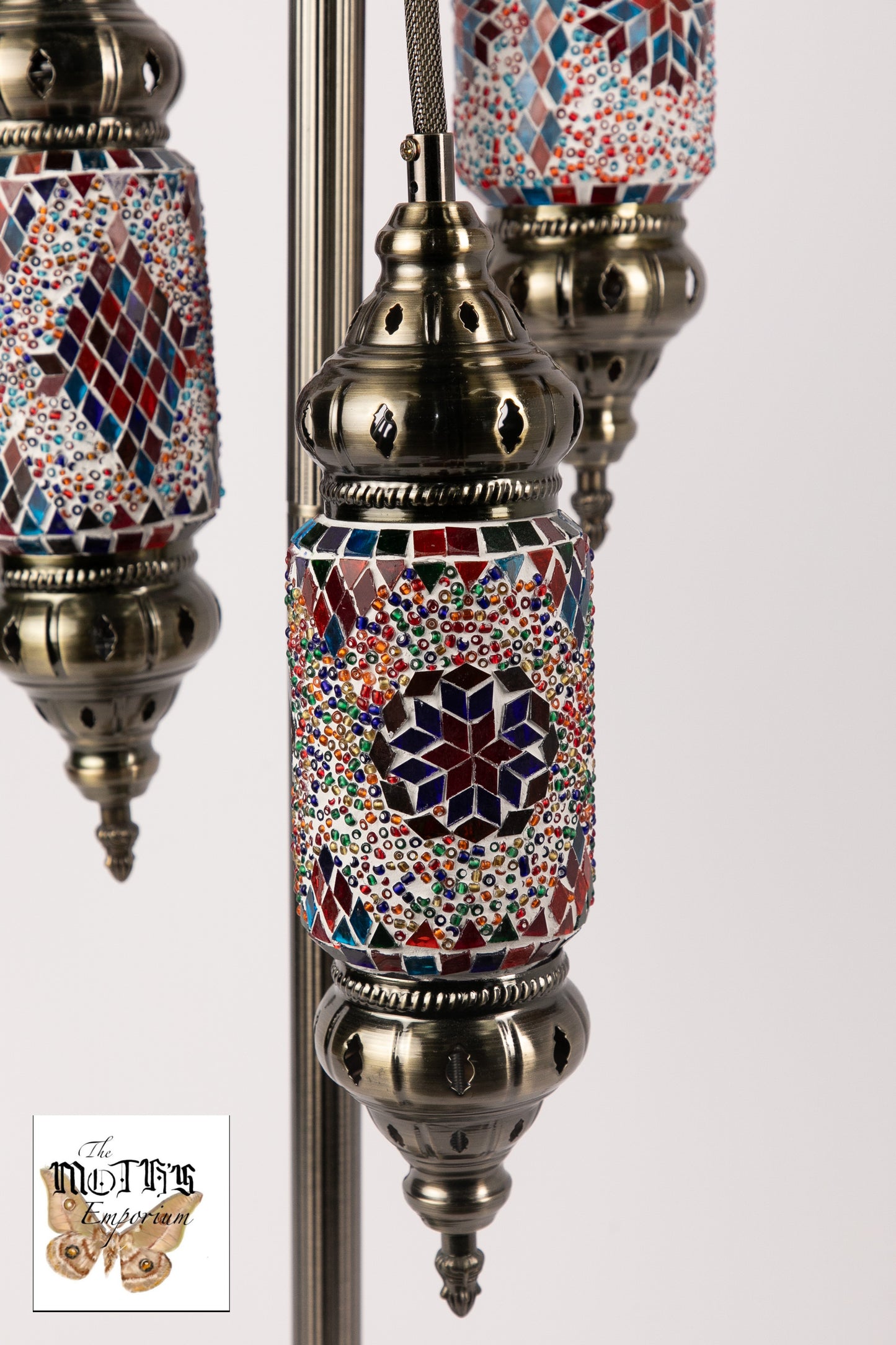 3 Lantern Moroccan Table Lamp (Red/Blue)